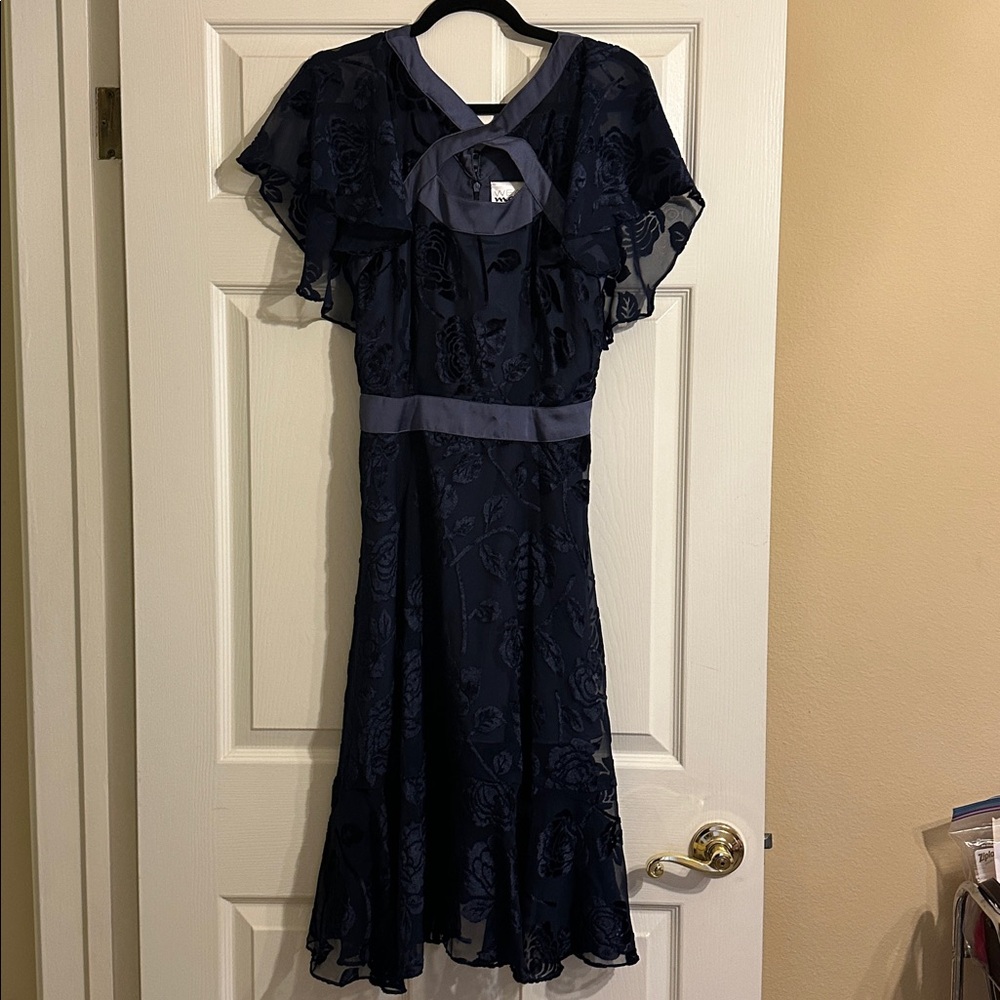 Boutique NWT Navy Blue Retro Look Sheer Floral Fancy Dress